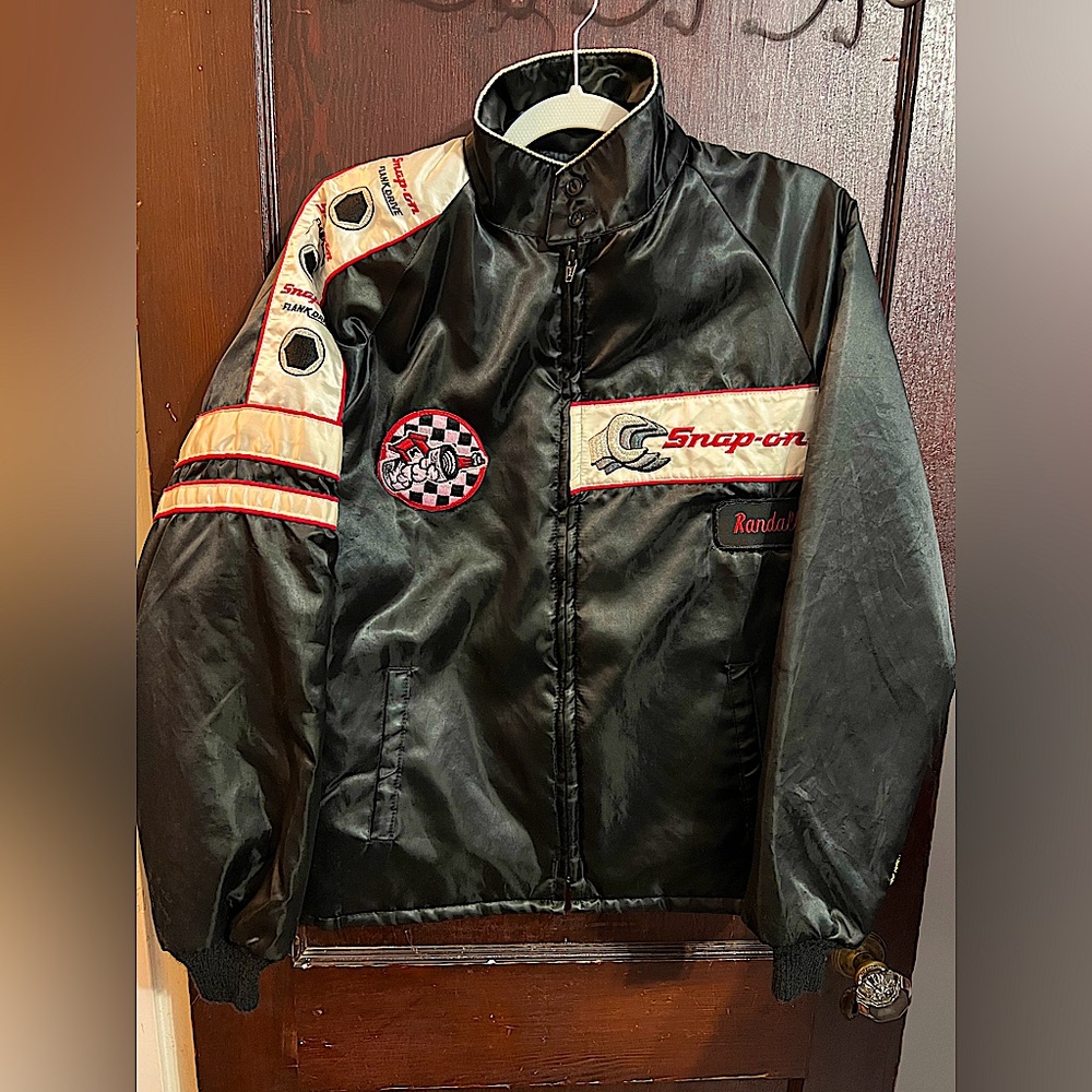 Large Snap On Black Racing jacket with dope embroidered patches.